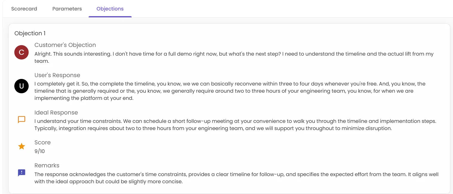Objection handling feedback