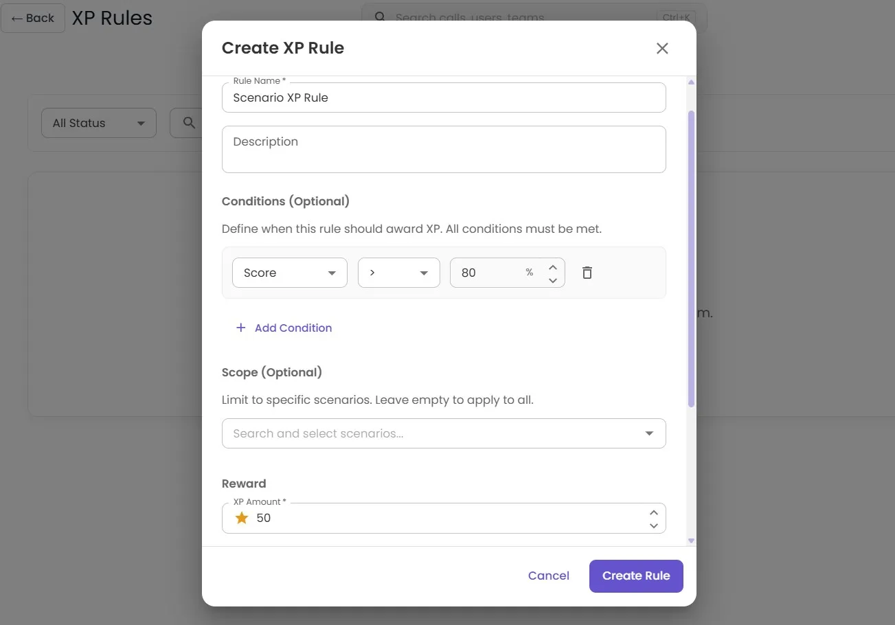 Customizable reward points — XP rules interface